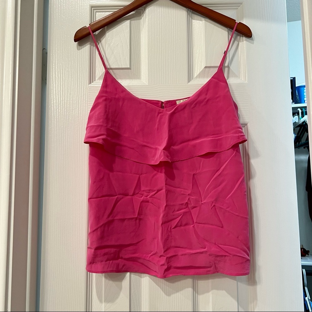Pink silk ruffled Joie top with adjustable straps